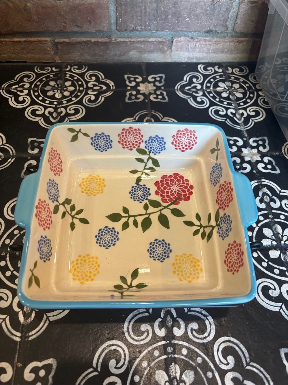 Temp-Tations Ceramic Dish with Turquoise Blue Trim
